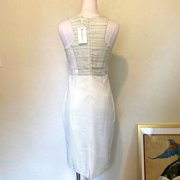 ๐ค NWT Champagne & Strawberry White Brocade & Boucle-Tweed Midi Wiggle Dress โ M - Picture 3 of 5